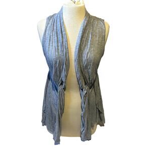 LinQ NWT Draped Open Front Lagenlook Vest Heather Blue Size Medium Resort Costal